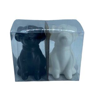 Ceramic Dog Shaped Salt & Pepper Shaker Set Black White 2.5" Tall Gift Boxed NWO
